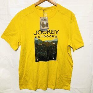 Jockey T Shirt Men's Large Yellow Short Sleeve Outdoors Mountains Graphic Tee
